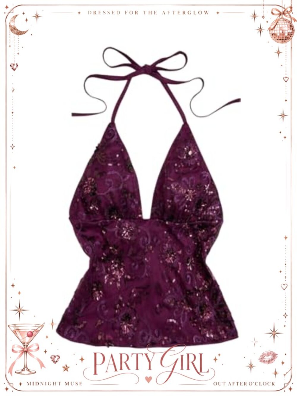 Sequin Halter Y2K Deep V Neck Backless Slim Fit Party Club Top